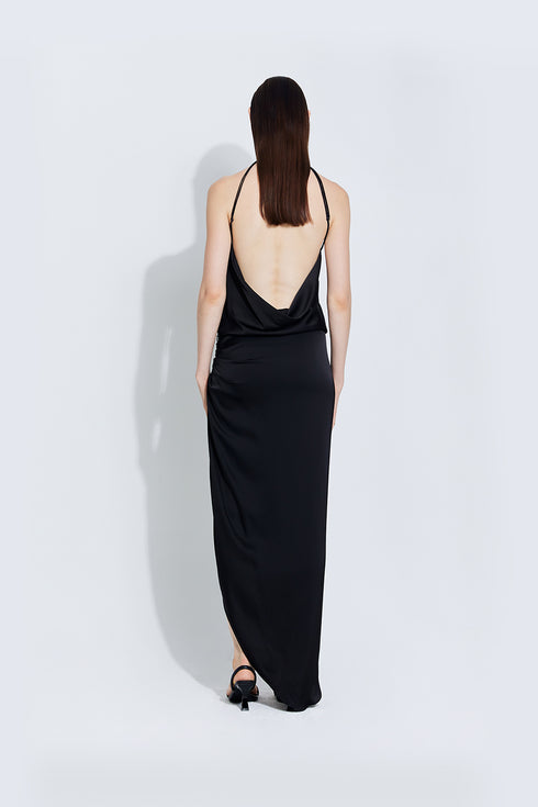 Shayla Satin Dress in Black